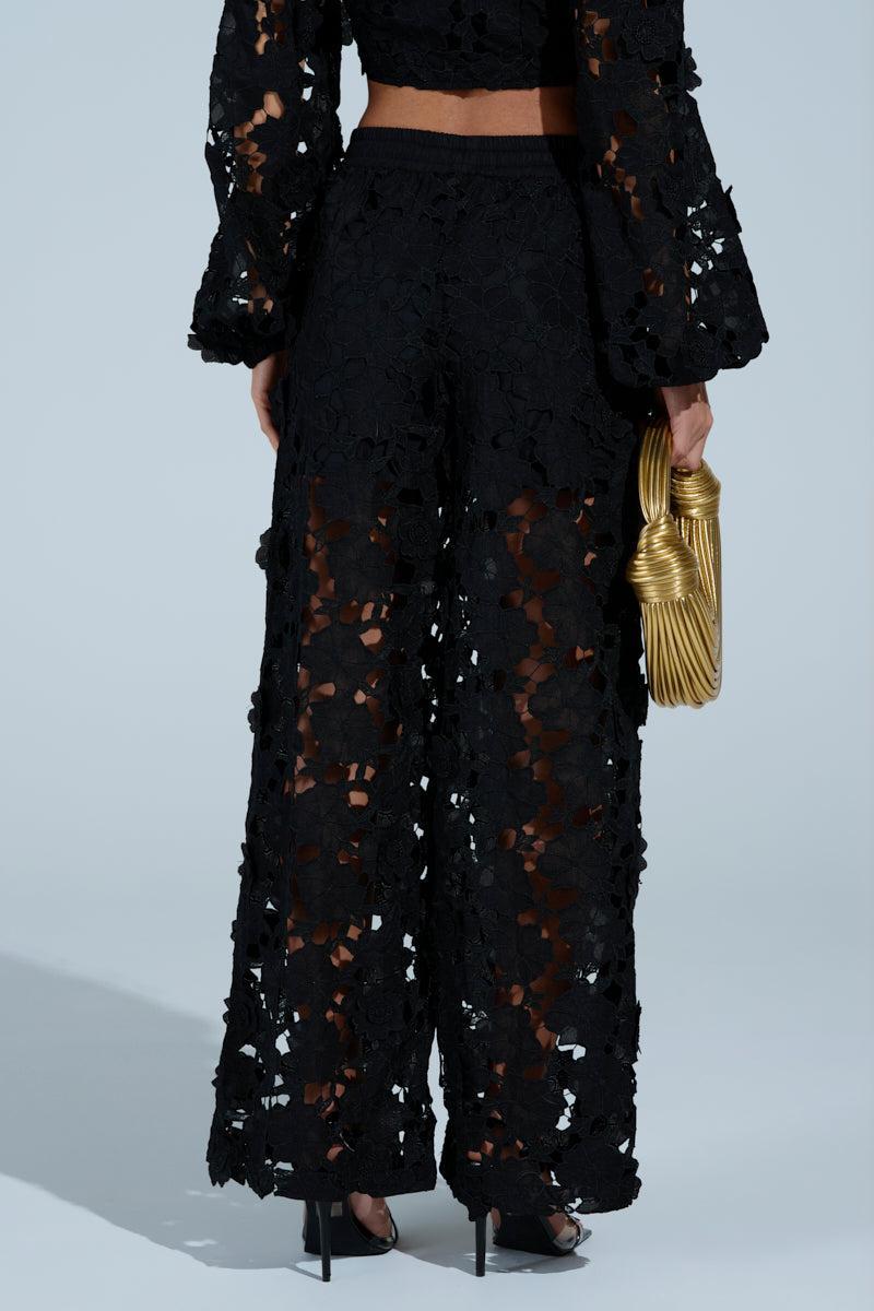 LATE NIGHT DREAMS FLORAL CUTOUT WIDE LEG PANT Product Image