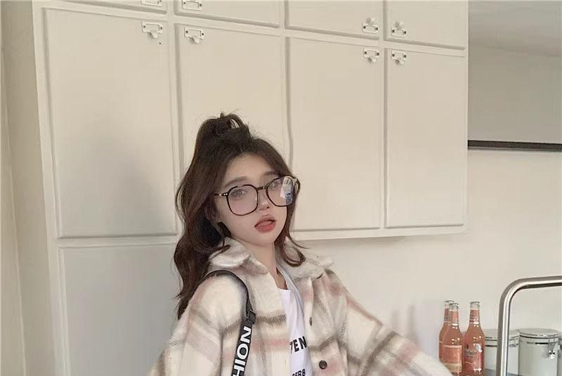 Collar Plaid Button Oversized Shacket Product Image
