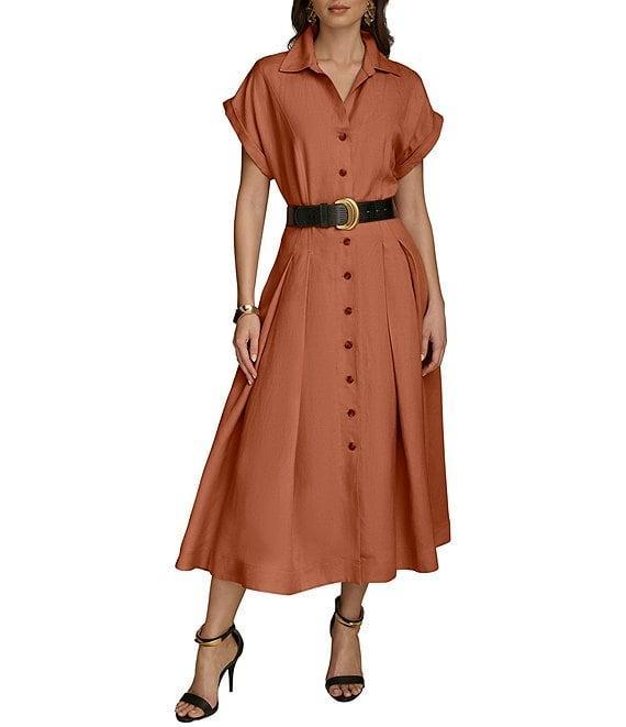 Donna Karan Short Sleeve Button Front Midi Belted Shirt Dress Product Image