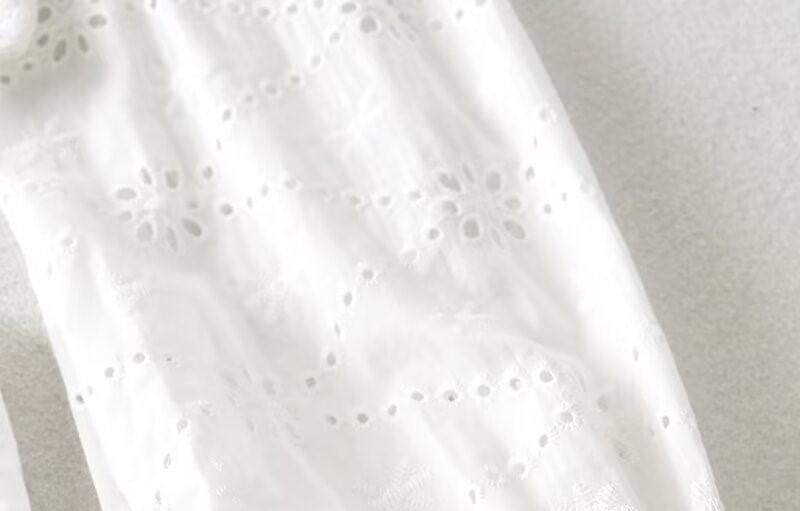 Puff-Sleeve V-Neck Cutout Mini A-Line Eyelet Lace Dress Product Image