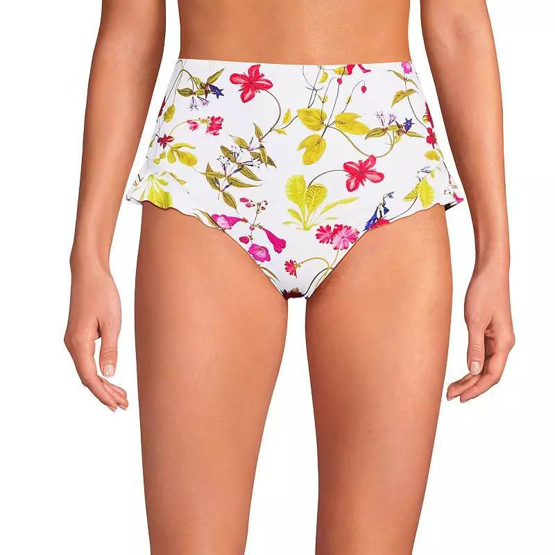Women's Lands' End Ruffle High Waisted High Leg Swim Bottoms, Size: 12, Black White Dots Product Image