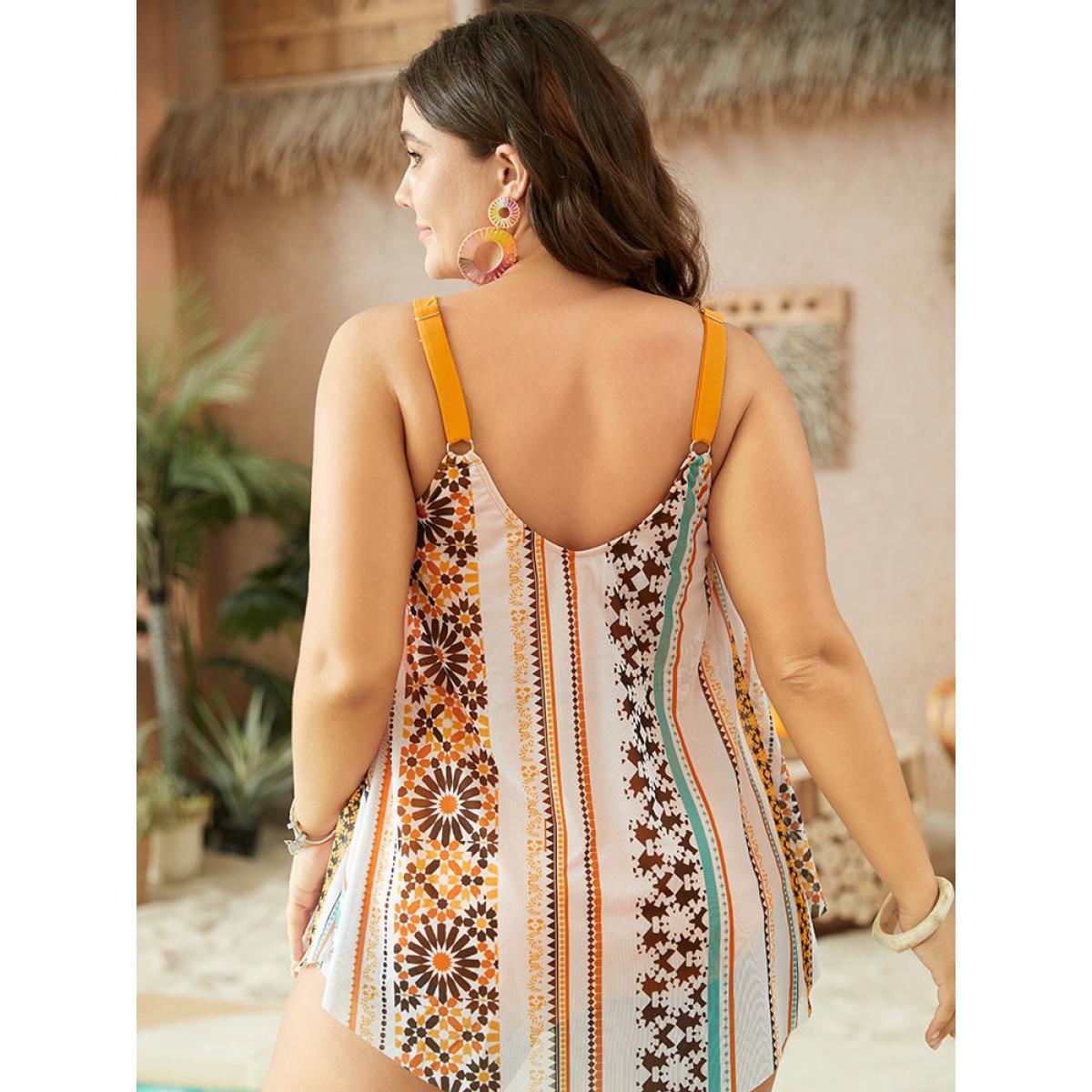 Plus Size Bandana Print Split Hanky Hem One Piece Swimsuit Women's Swimwear Multicolor Vacation Skinny High stretch Curve Swim Dresses BloomChic 12/L Product Image