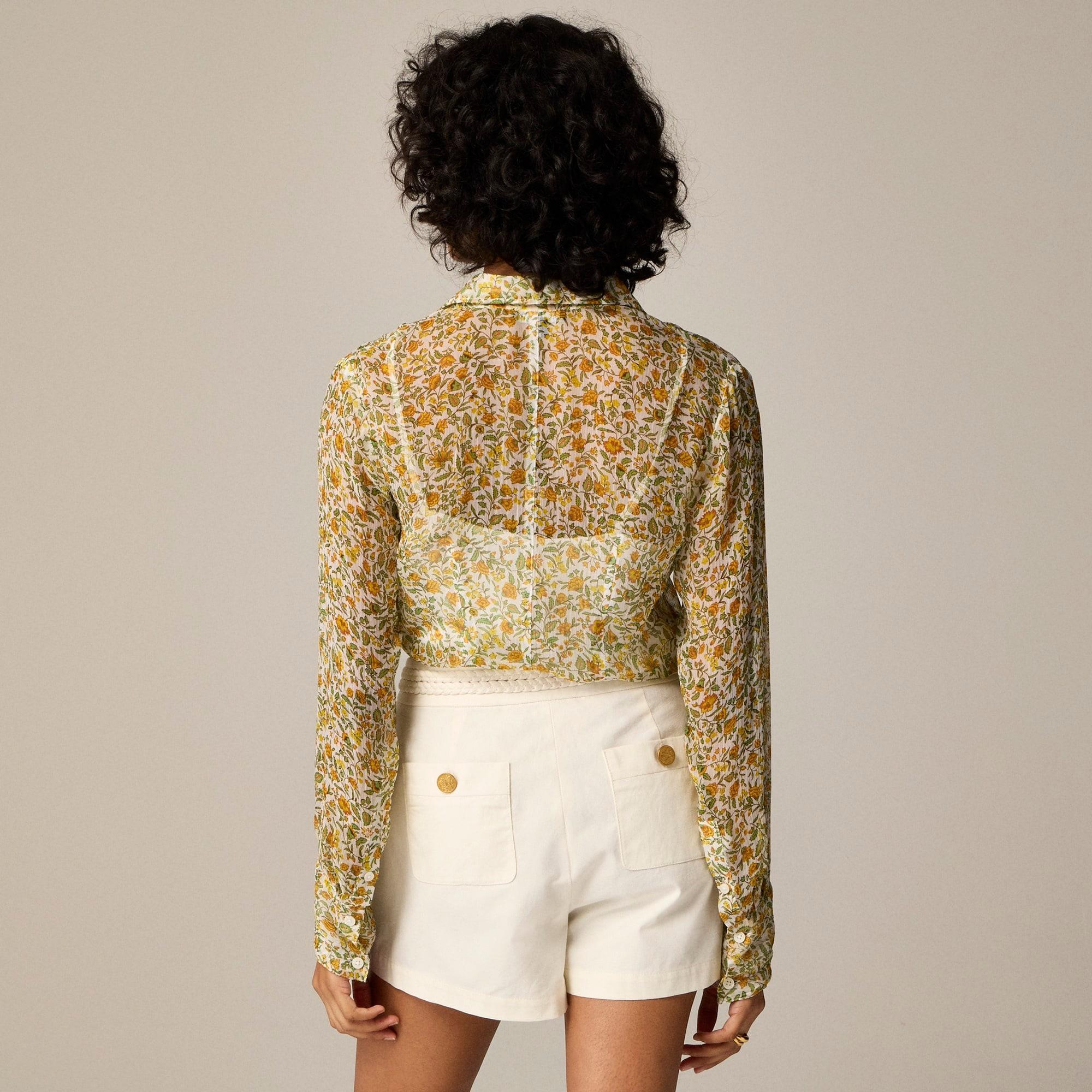 Crinkle chiffon button-up shirt in floral vines Product Image