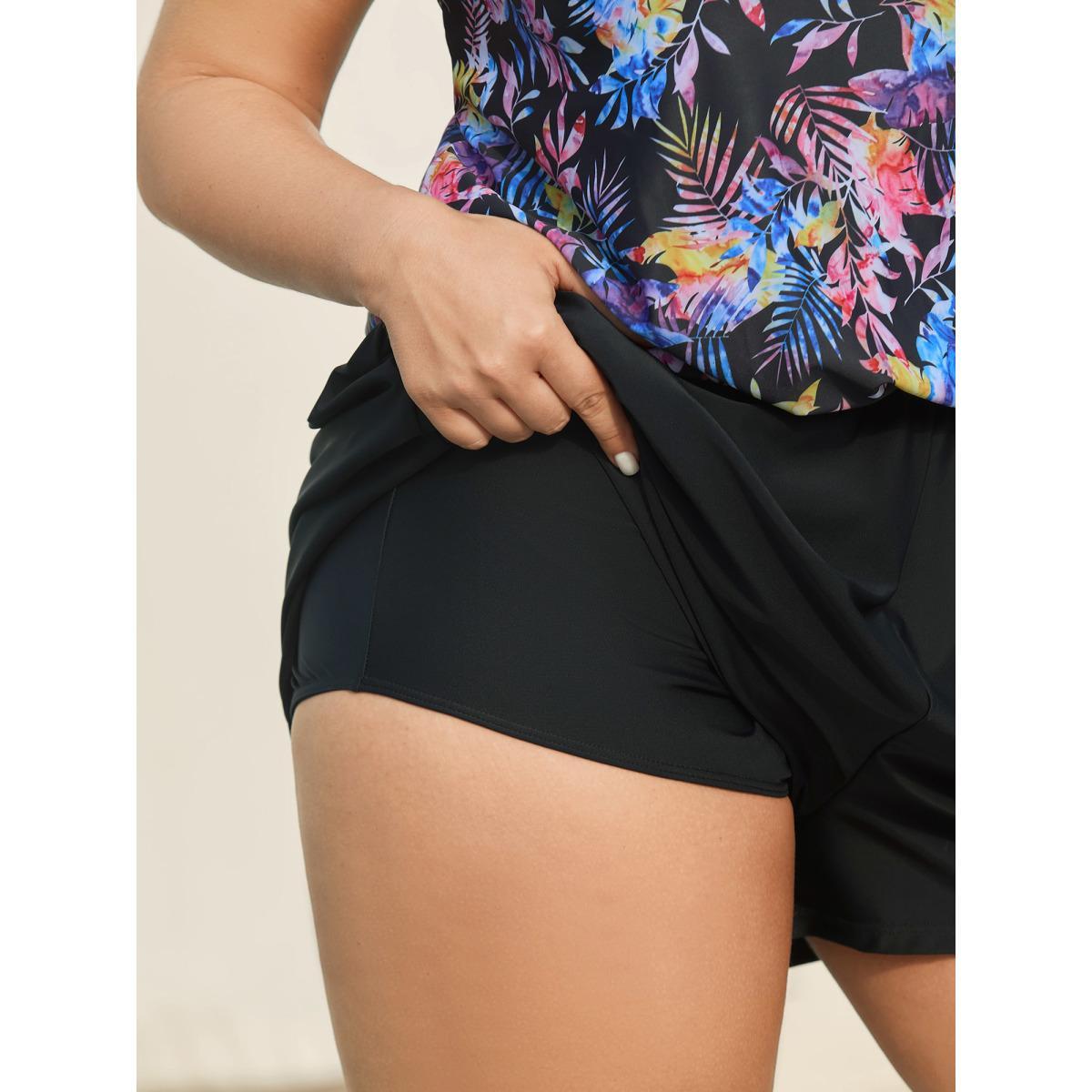 Plus Size Tropical Print Slit One-Piece Swimsuit Women's Swimwear BlackFlower Beach Patchwork Curve Bathing Suits High stretch One Pieces BloomChic 14-16/1X Product Image