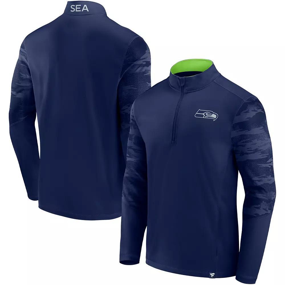 Men's Fanatics Branded College Navy Seattle Seahawks Ringer Quarter-Zip Jacket, Size: 3XL, Blue Product Image