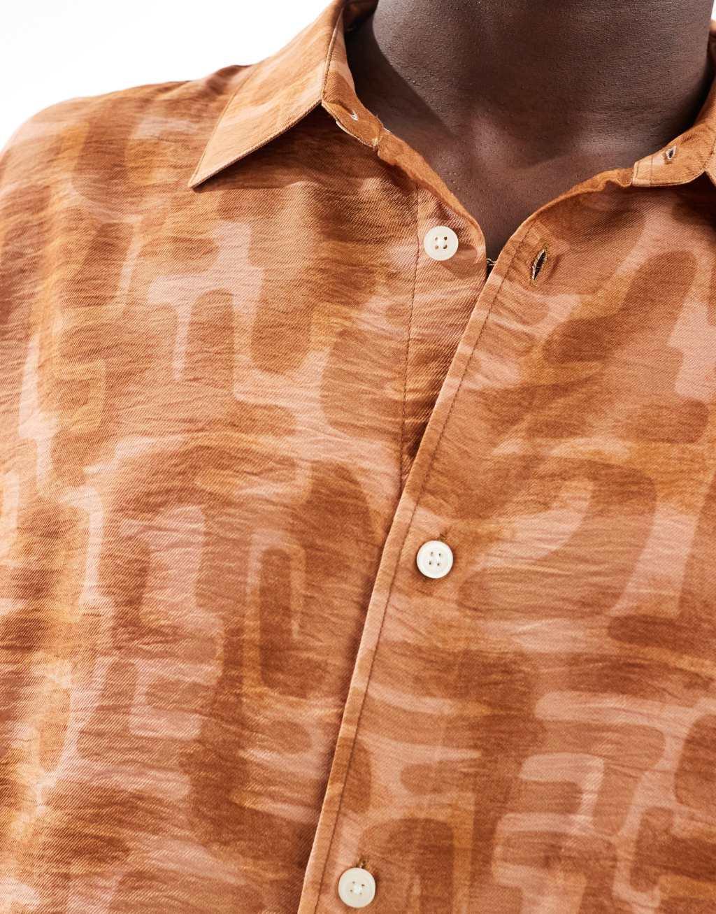 Bershka abstract graphic print shirt in burnt red Product Image