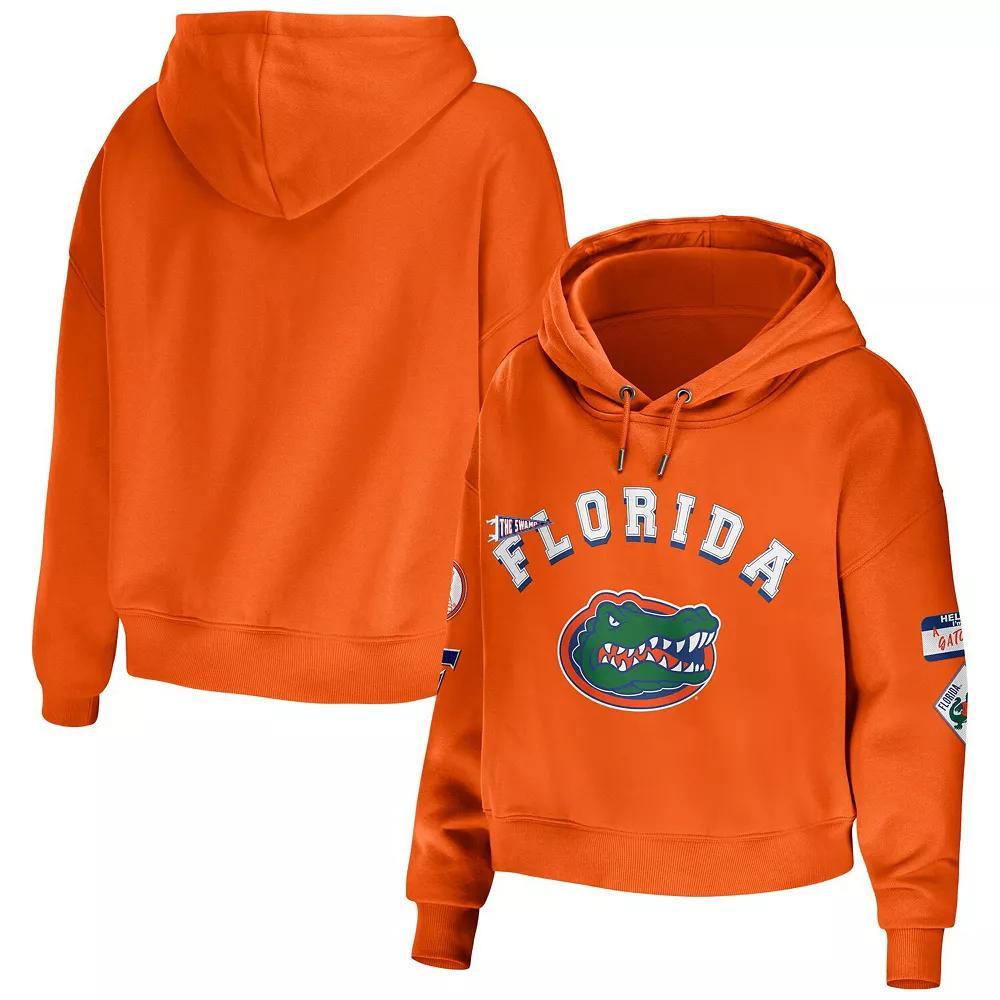 Women's WEAR by Erin Andrews Orange Florida Gators Mixed Media Cropped Pullover Hoodie, Size: XL Product Image