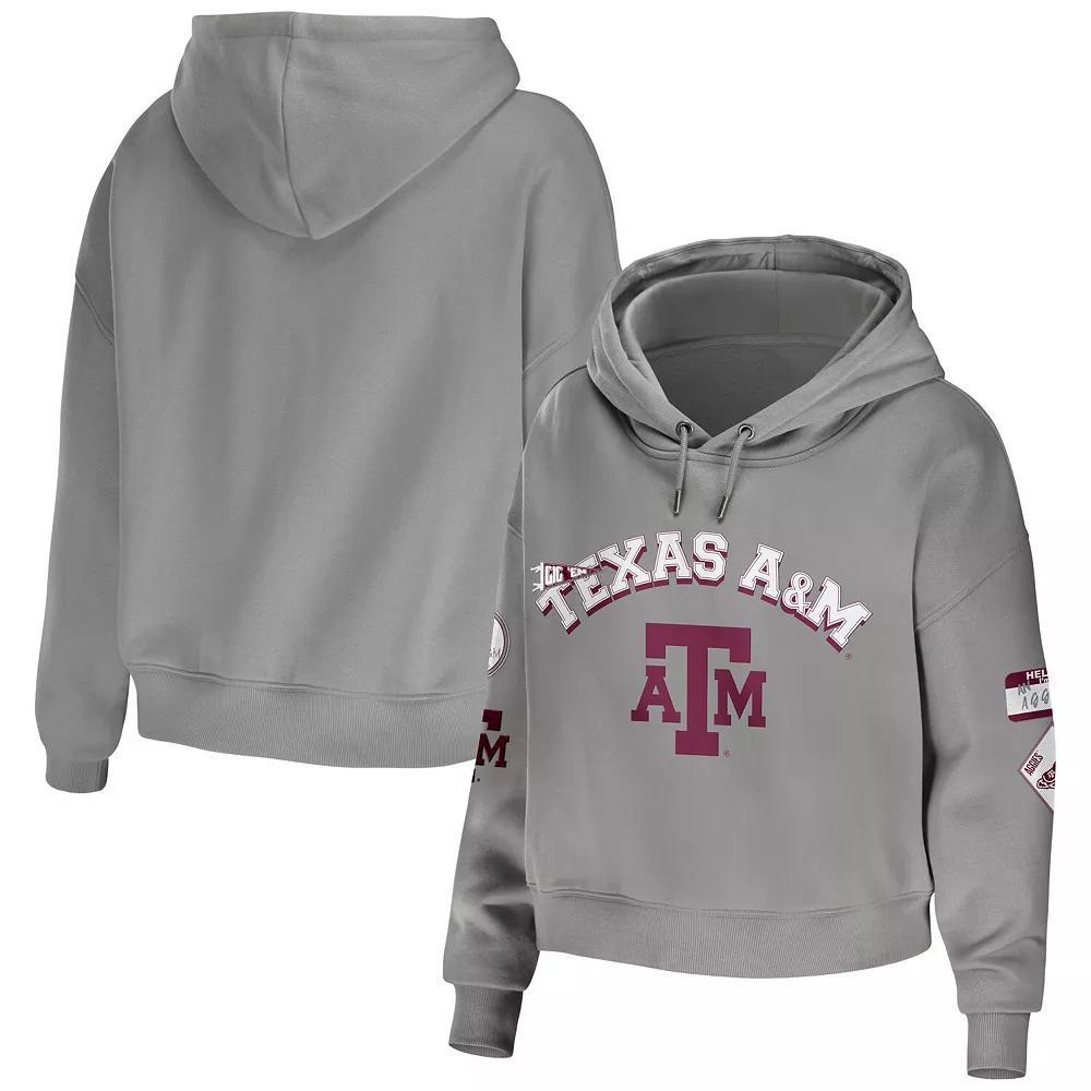 Women's WEAR by Erin Andrews Gray Texas A&M Aggies Mixed Media Cropped Pullover Hoodie, Size: 2XL, Grey Product Image