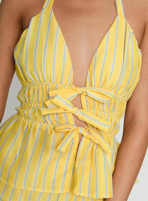Delicacy Tie Detail Top Yellow Stripe Product Image