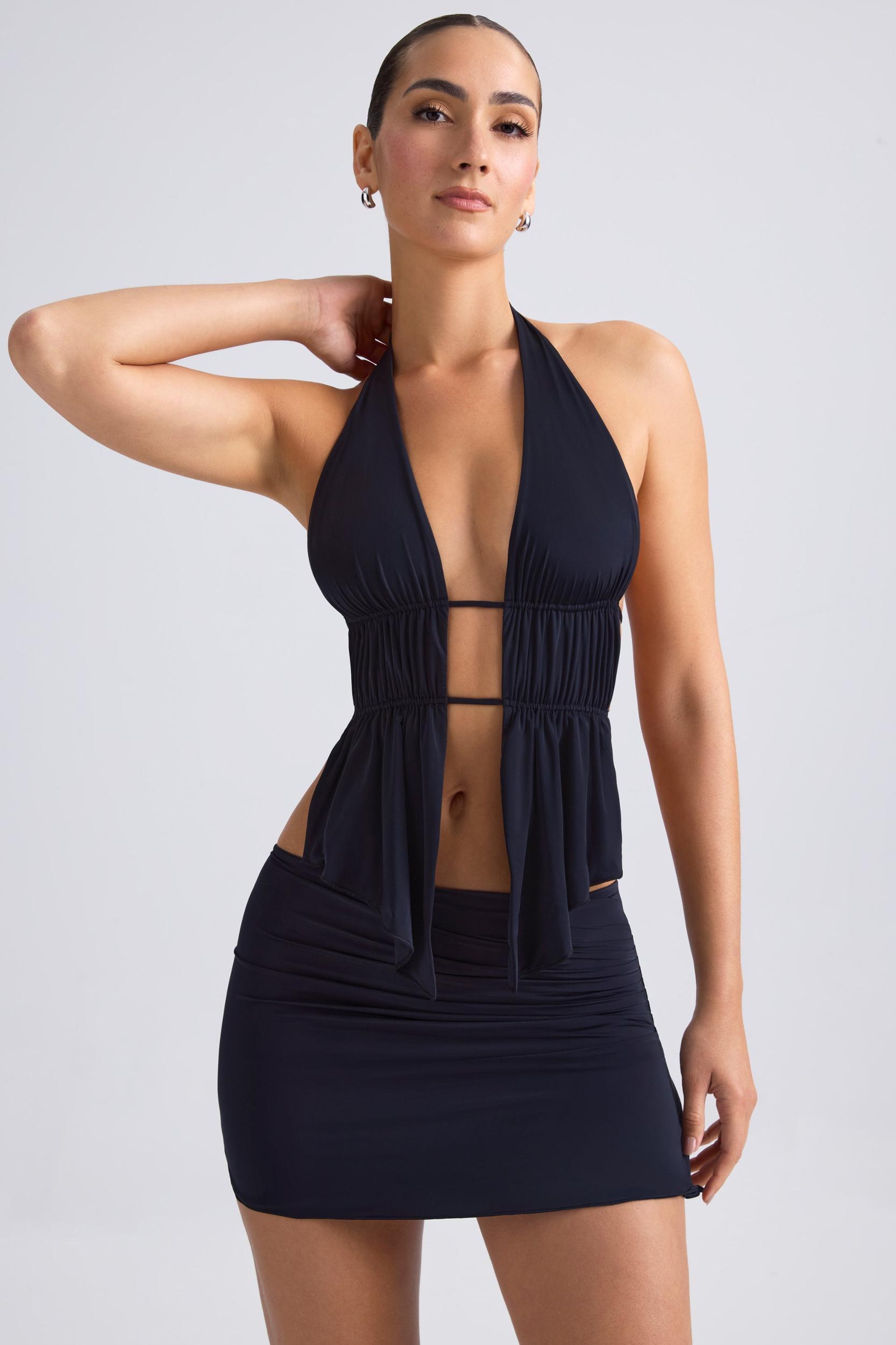 Draped A-Line Mini Skirt in Black Product Image