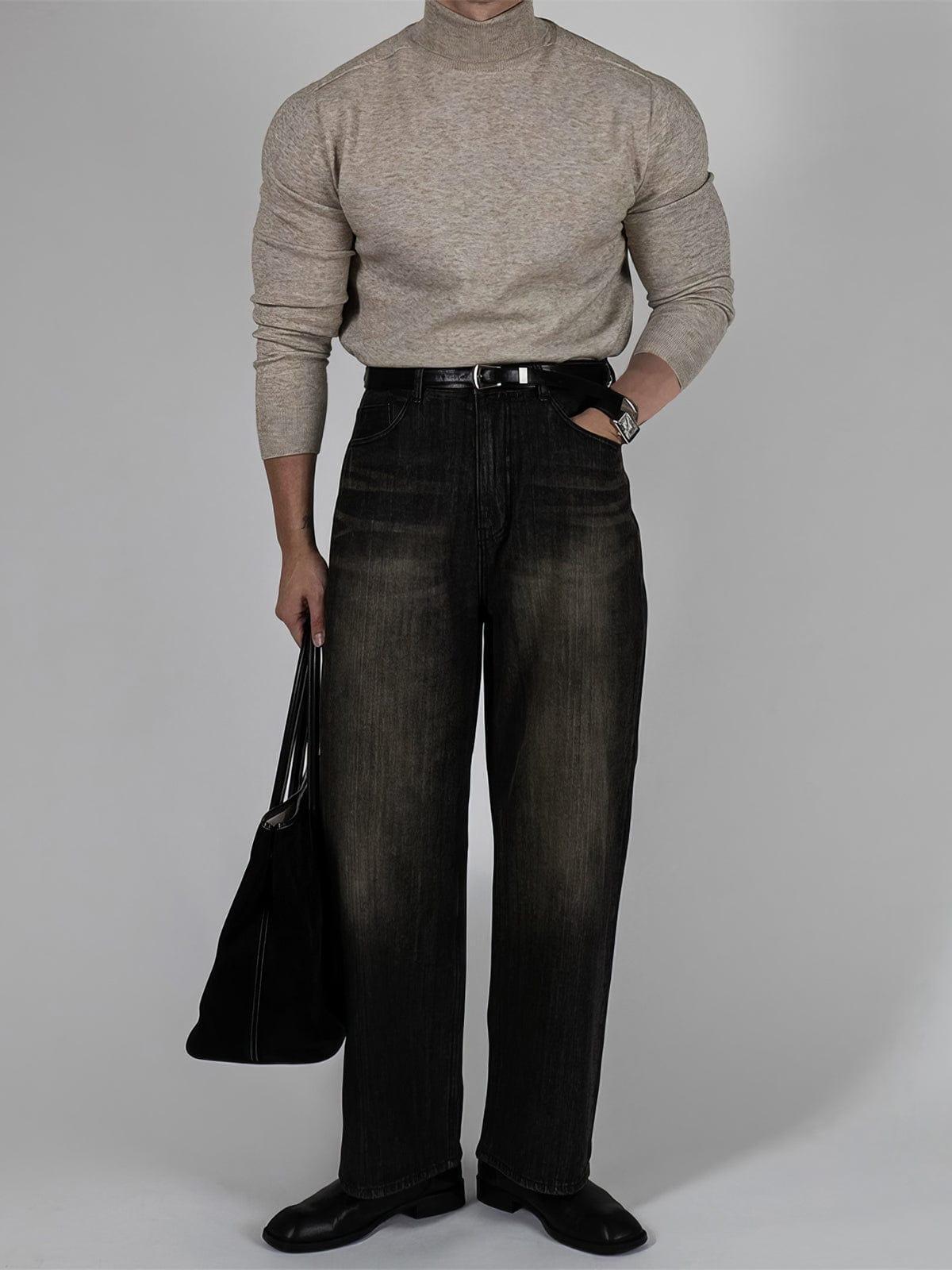 RT No. 12448 WASHED BLACK STRAIGHT DENIM JEANS Product Image