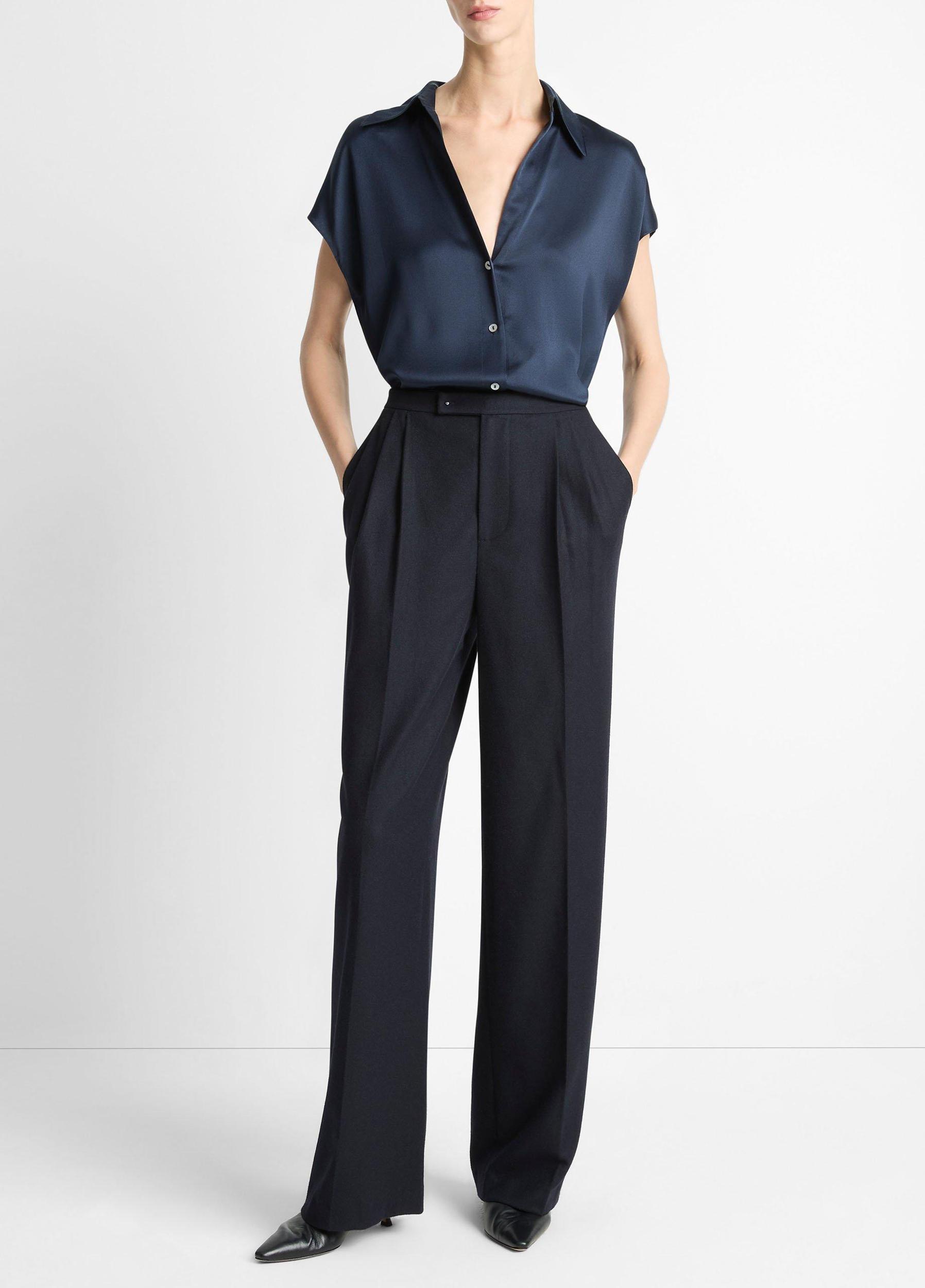 Silk Cap-Sleeve Ruched-Back Blouse Product Image