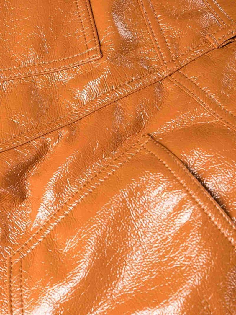 MSGM Patent Straight-leg Trousers In Brown Product Image