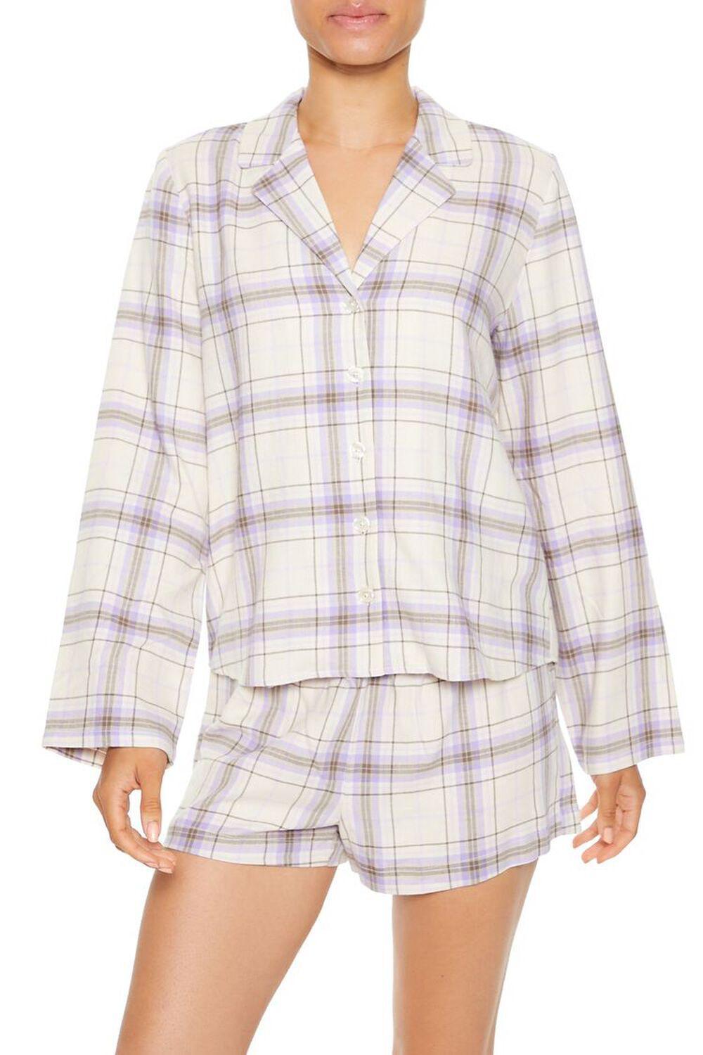 Flannel Shirt & Shorts Pajama Set | Forever 21 Product Image