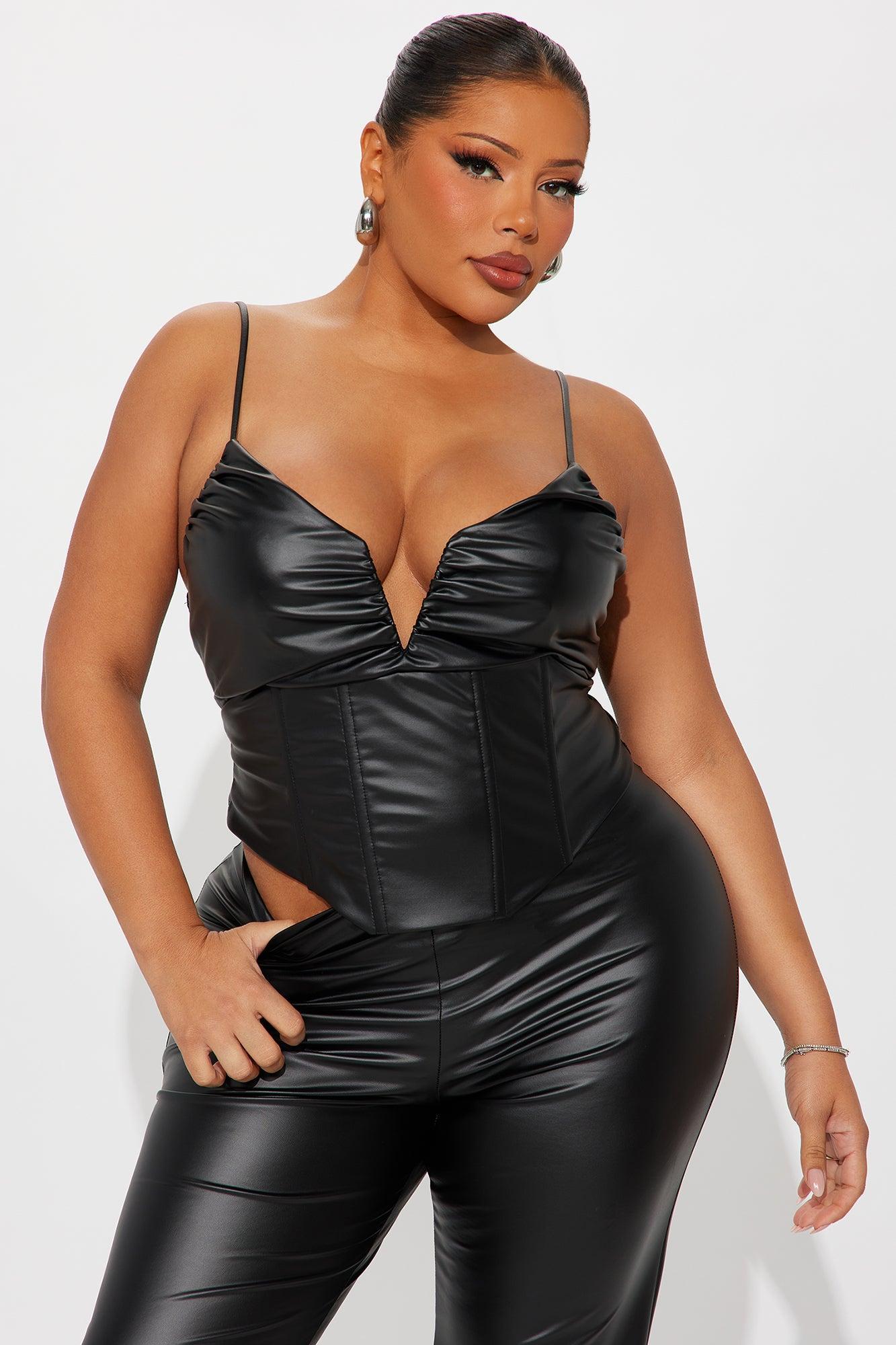 Claire Faux Leather Corset Pant Set - Black Female Product Image