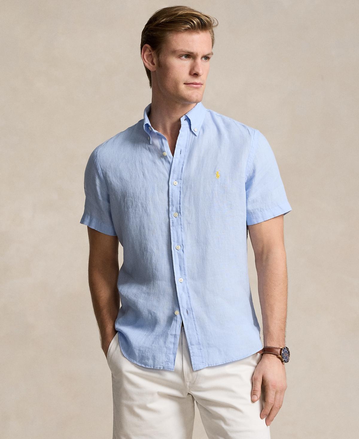 POLO RALPH LAUREN Men's Short-sleeve Linen Button-up In Navy Product Image