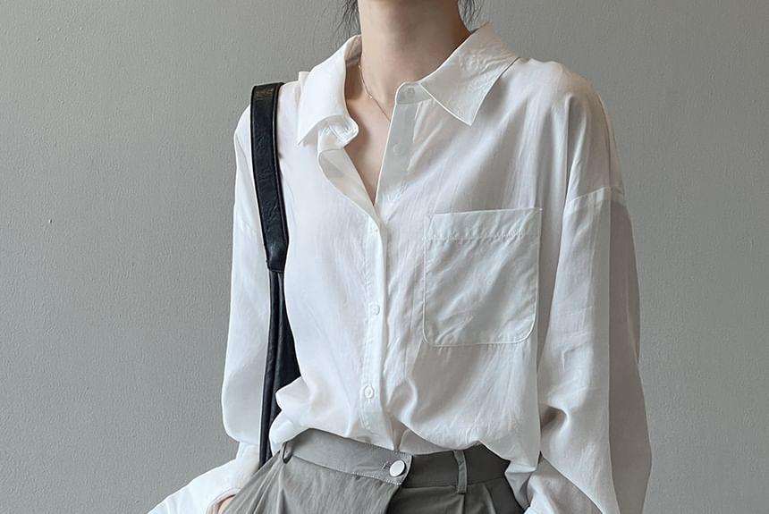 Long-Sleeve Plain Pocket Detail Shirt Product Image