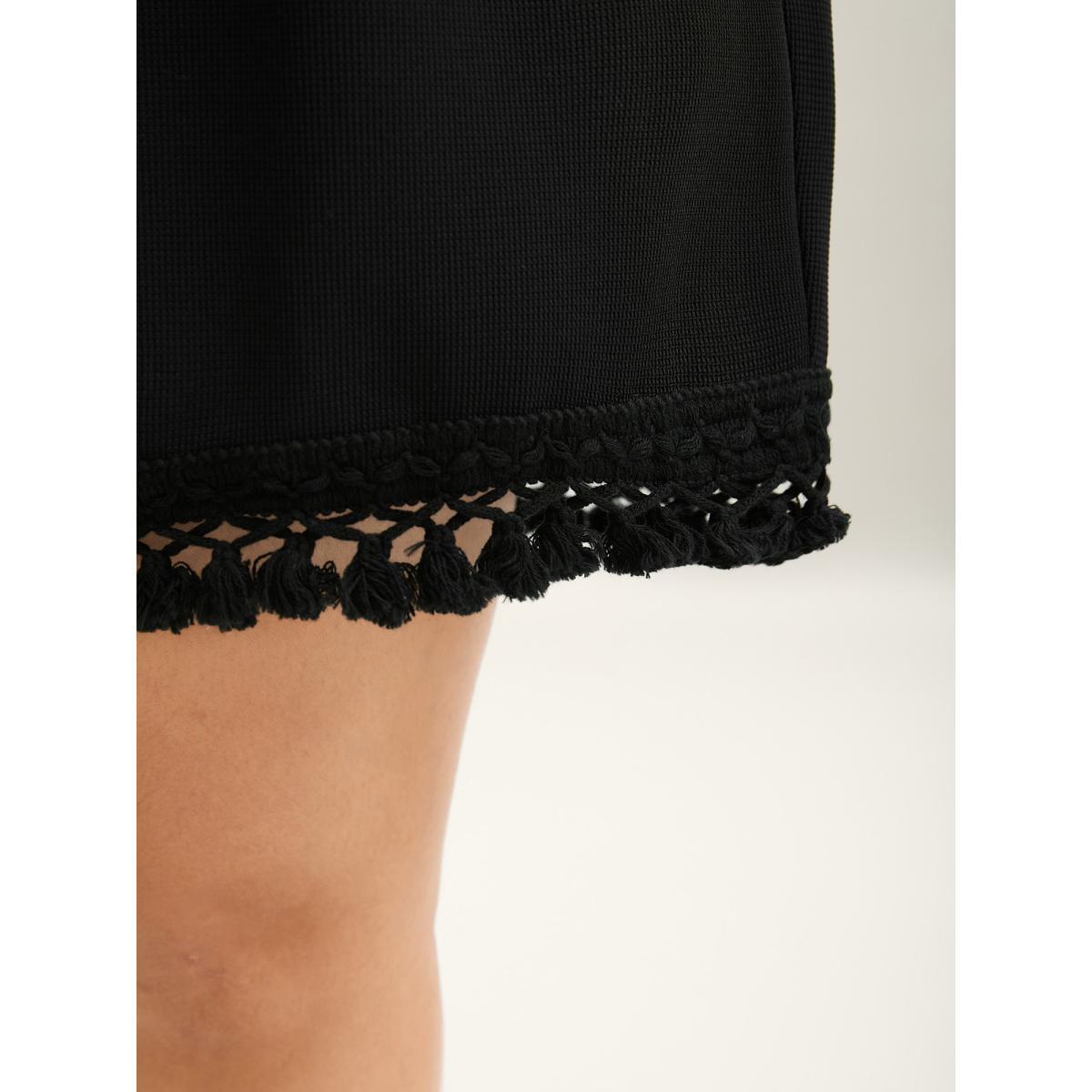 Plus Size Textured Tassel Detail Everyday Shorts Women Black Resort Tassels Loose Vacation Shorts BloomChic 28/5X Product Image