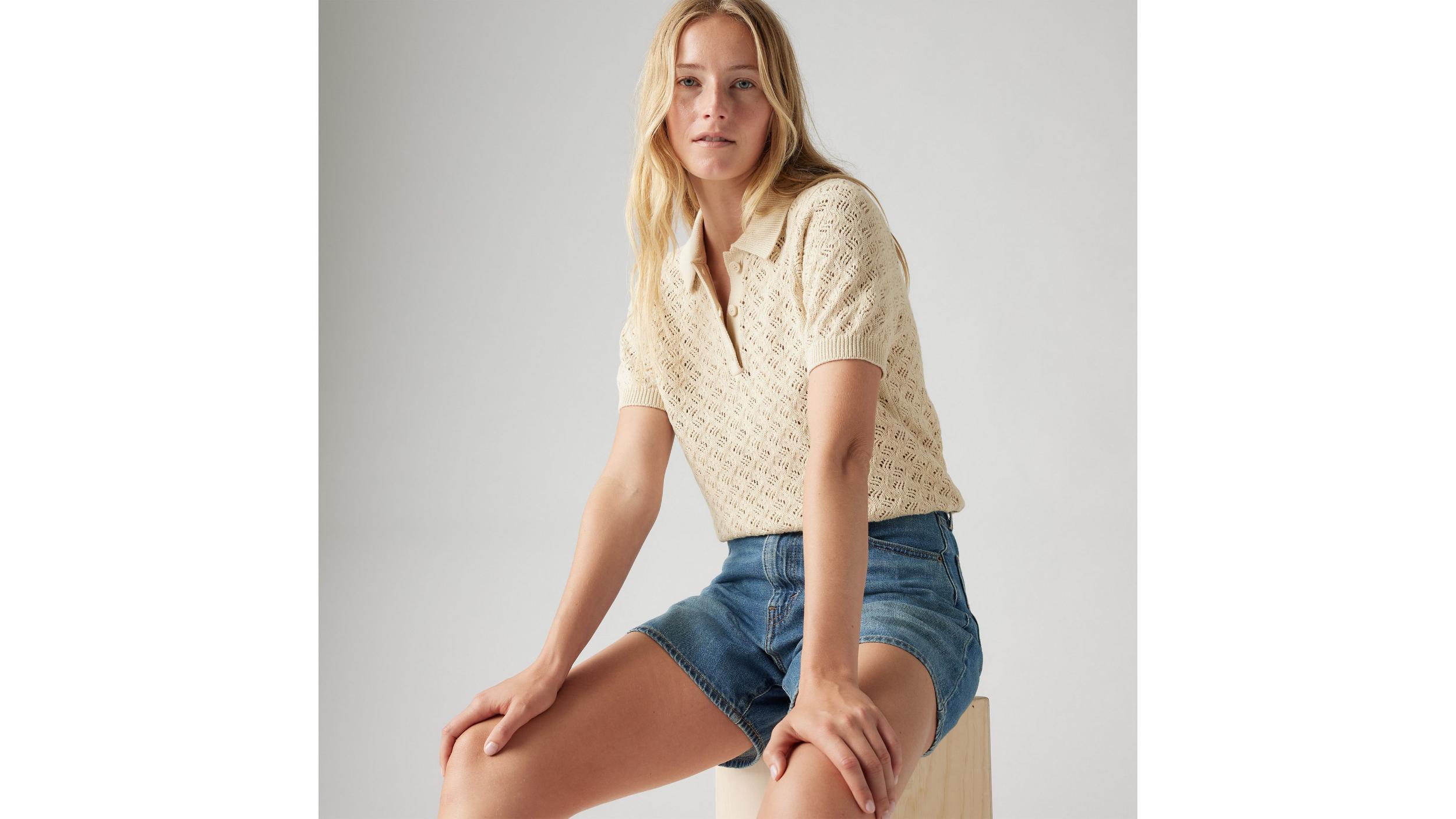 Lavender Pointelle Polo Sweater Product Image