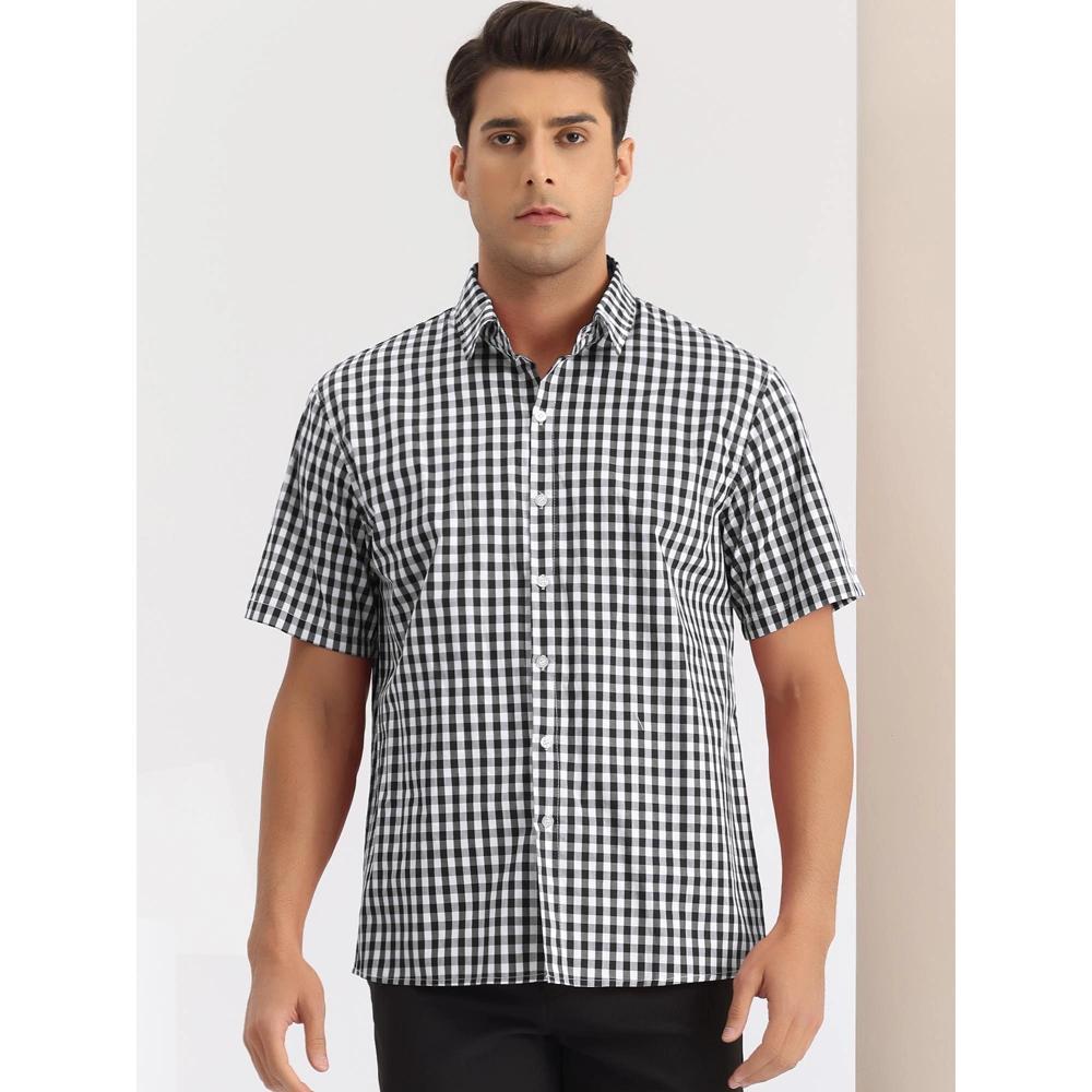 Lars Amadeus Men's Short Sleeves Button Down Plaid Tartan Shirt Product Image
