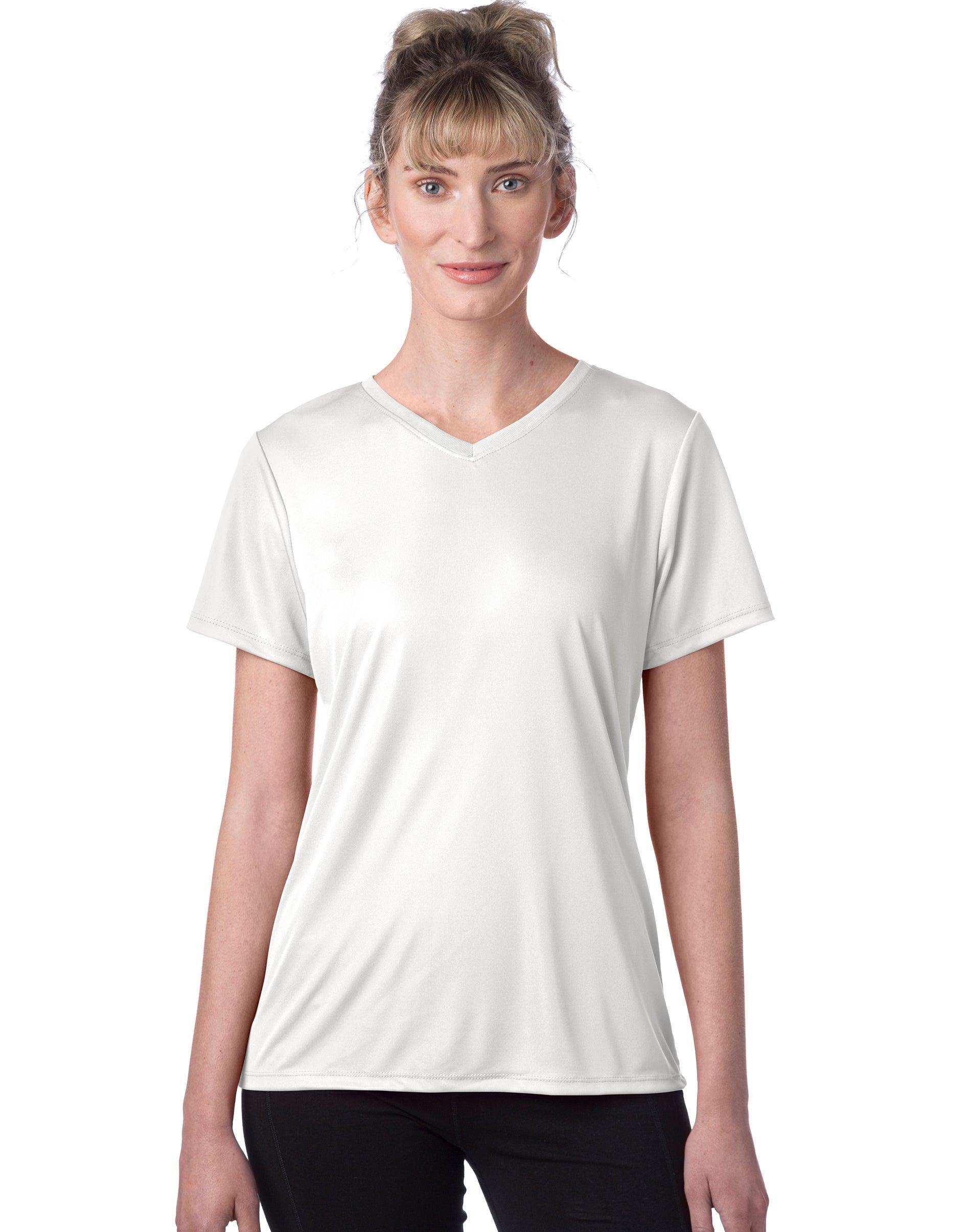 Hanes Sport Cool DRI Womens Performance V-Neck T-Shirt White 2XL Product Image