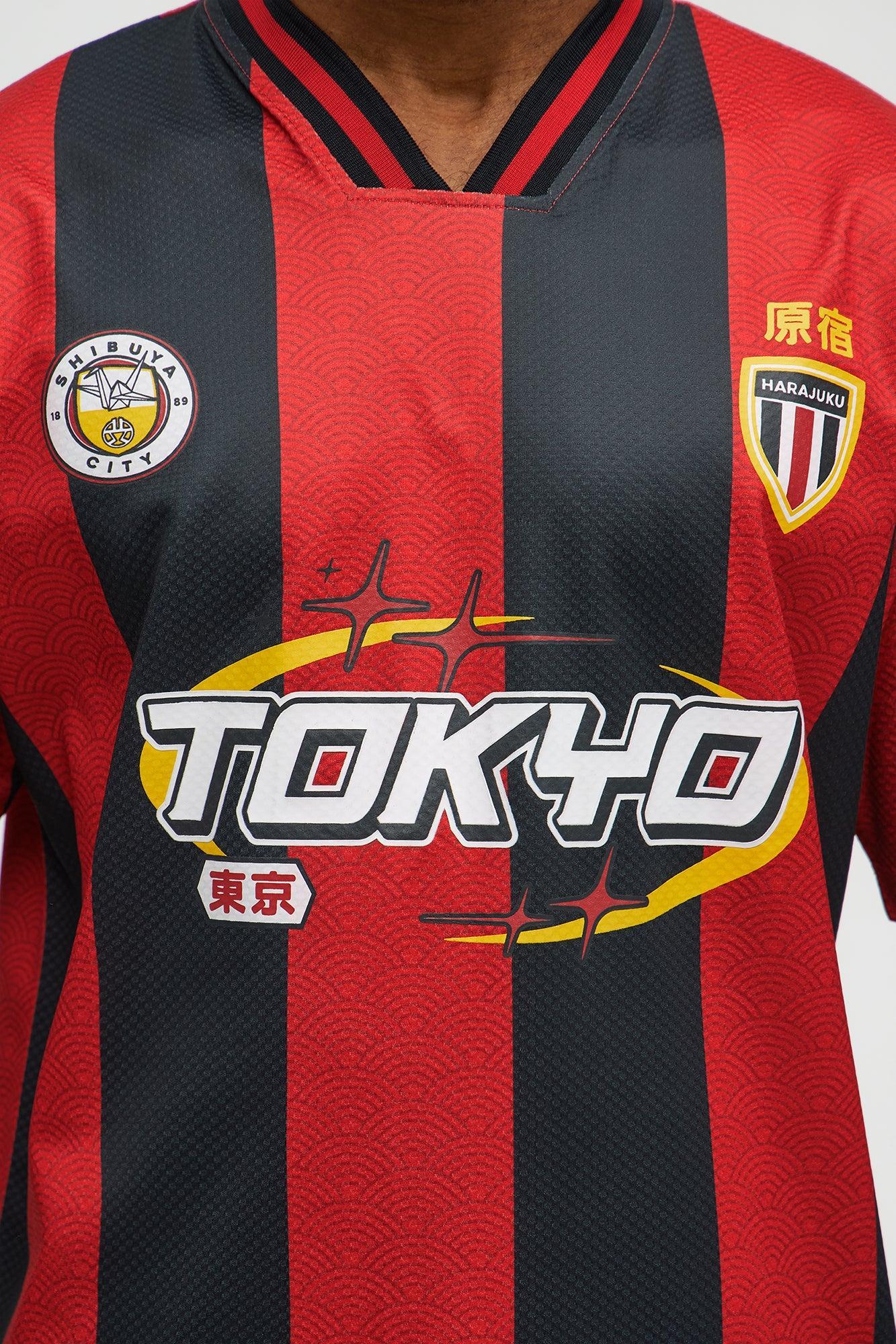 Tokyo Striped Short Sleeve Soccer Jersey - Red/Black Product Image