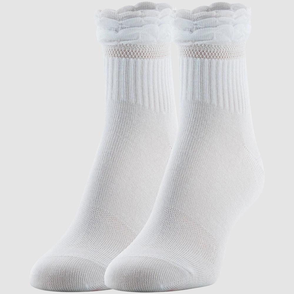 Peds Womens Ruffle Top 2pk Quarter Socks 5-10: Moisture Wicking, Breathable Mesh, Smooth Toe Seams, Knit Fabric Product Image