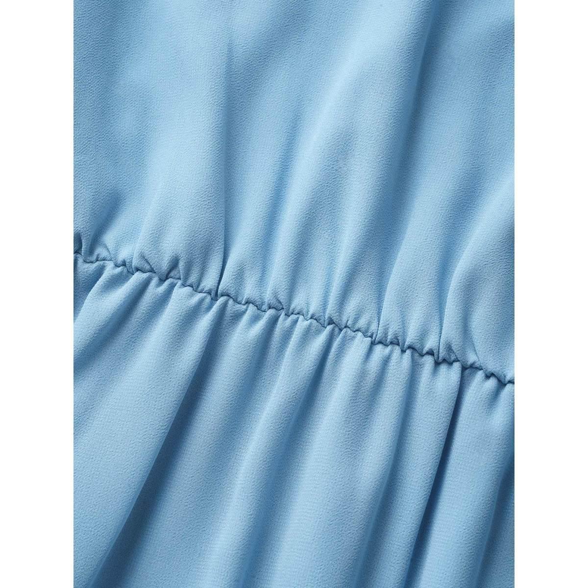 Plus Size V Neck Ruffle Trim Elastic Waist Cami Dress LightBlue Women Formal Ruffles Non Sleeveless Curvy BloomChic 28/5X Product Image
