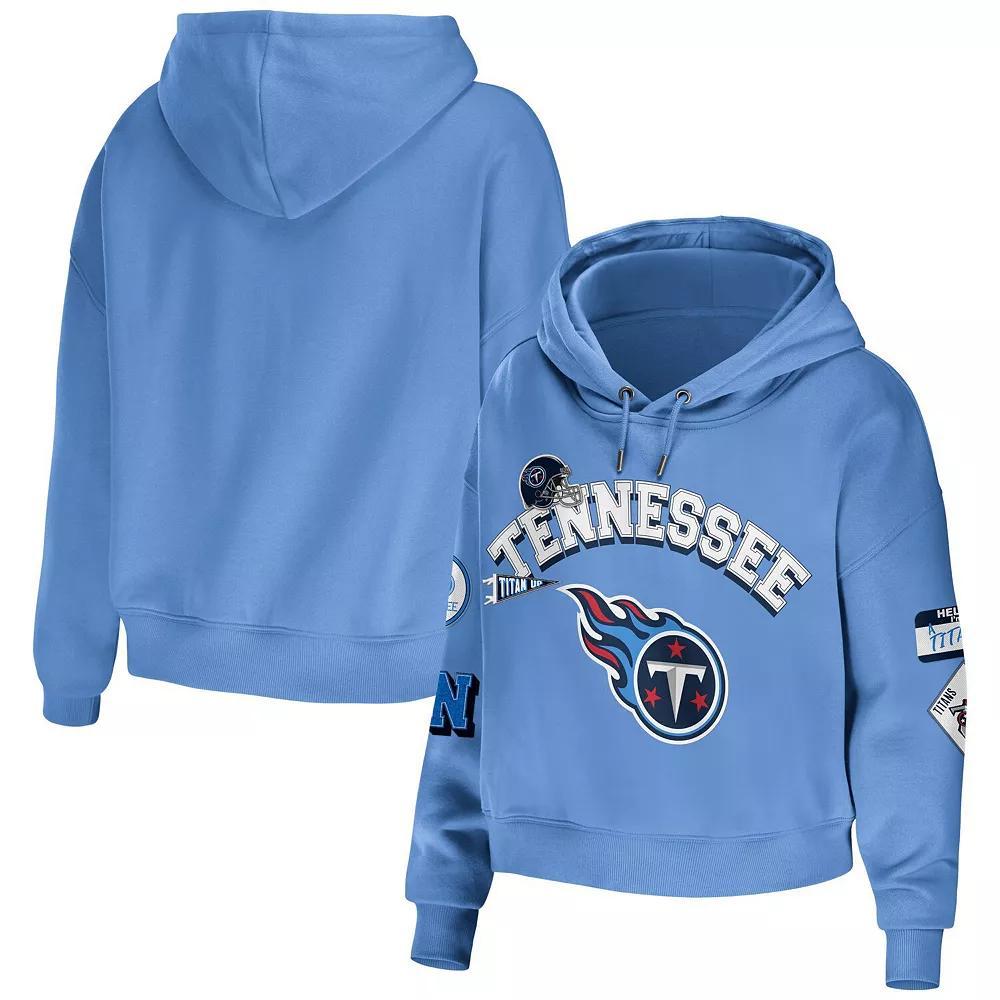 Women's WEAR by Erin Andrews Light Blue Tennessee Titans Plus Size Modest Cropped Pullover Hoodie, Size: 3XL Product Image
