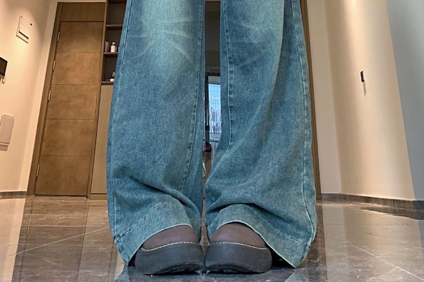 High Waist Washed Wide Leg Jeans Product Image