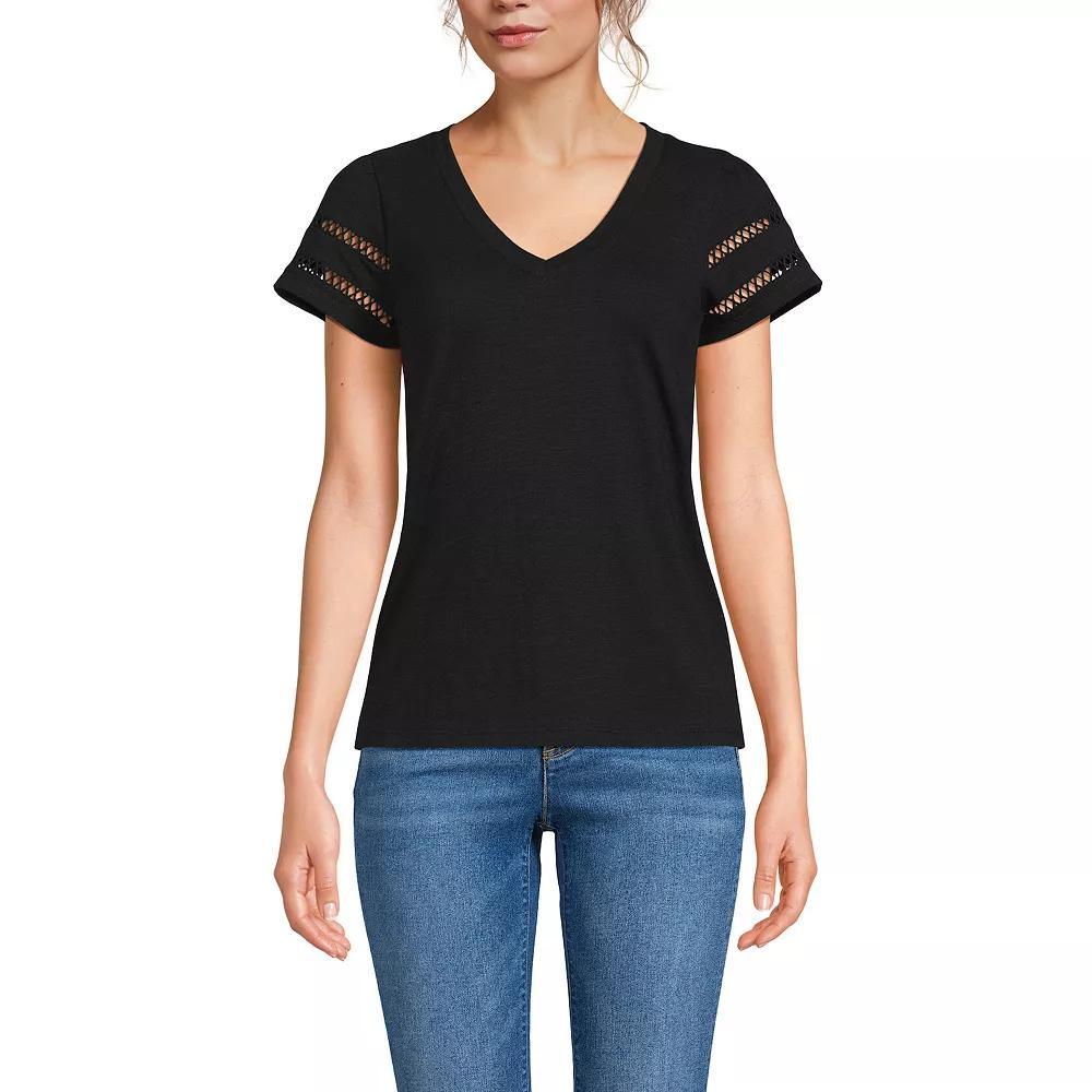 Women's Lands' End Flutter Sleeve V-Neck Tee, Size: Medium, Black Product Image