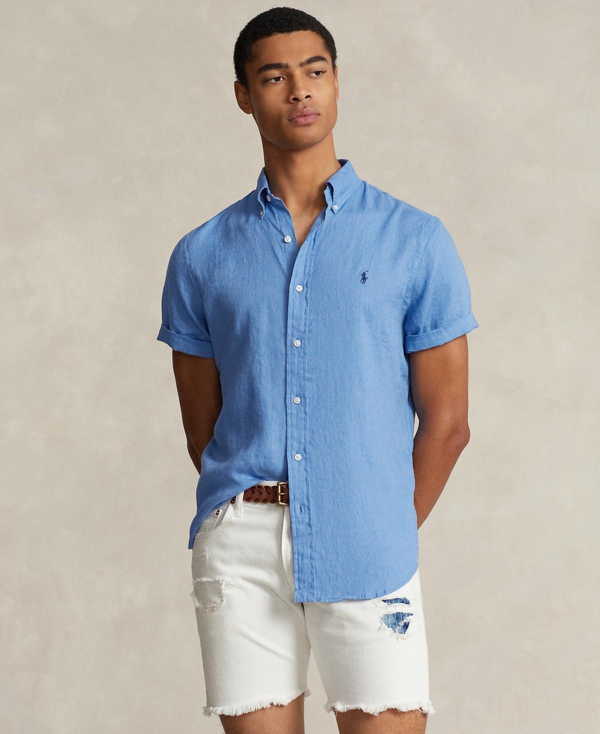 POLO RALPH LAUREN Men's Short-sleeve Linen Button-up In Navy Product Image