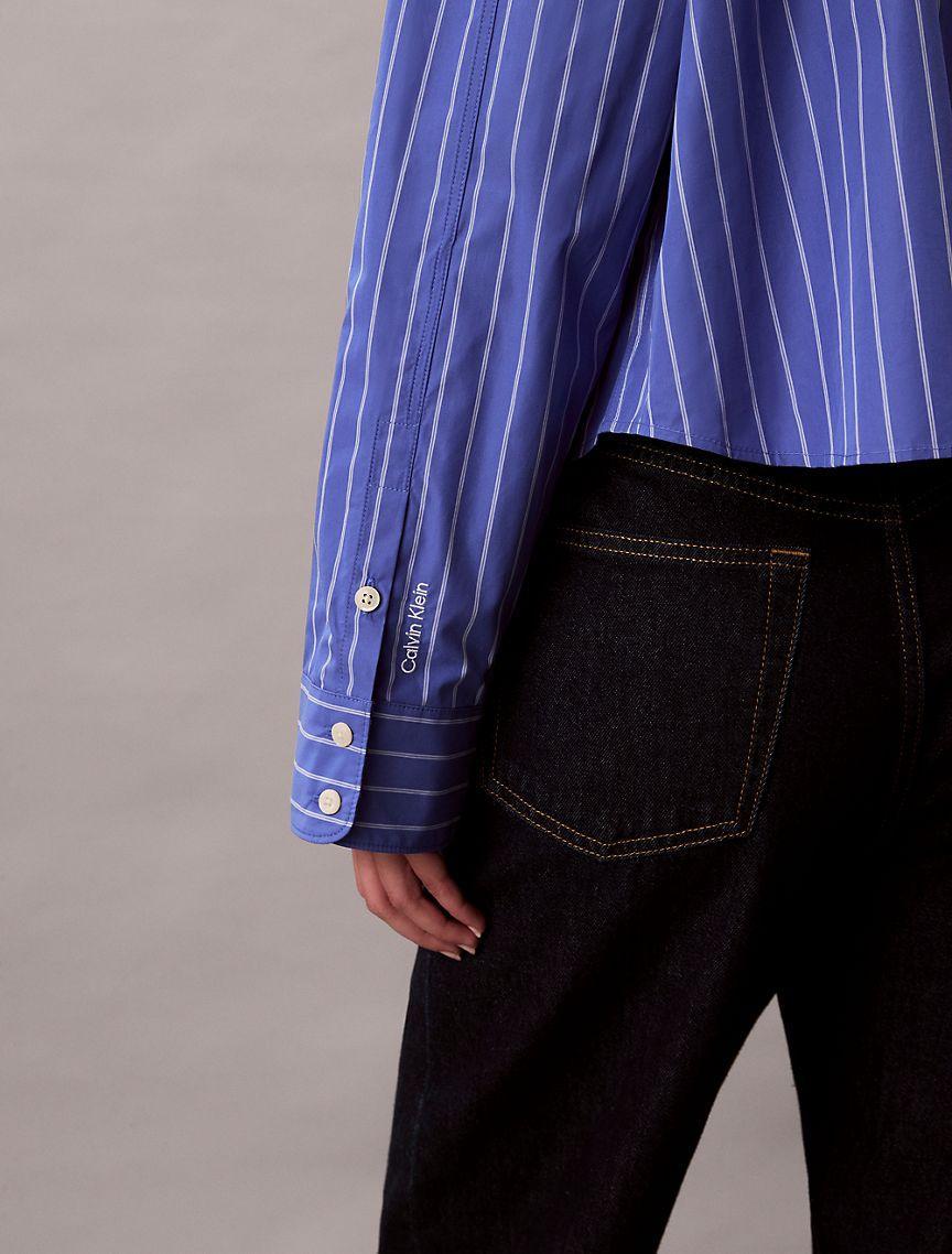 Stripe Cropped Boxy Button-Down Shirt  Product Image