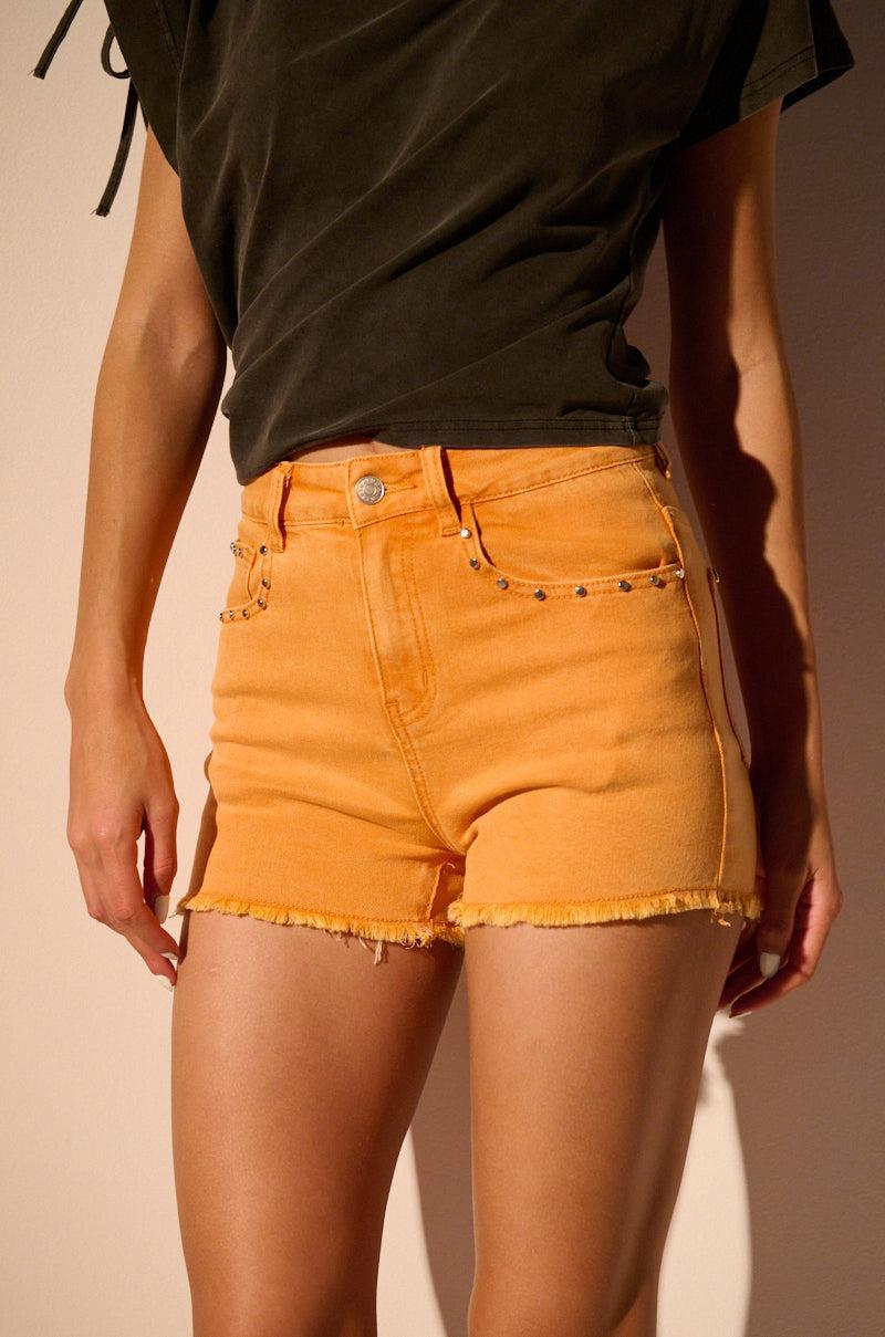READY TO ROCK ORANGE DENIM SHORT Product Image