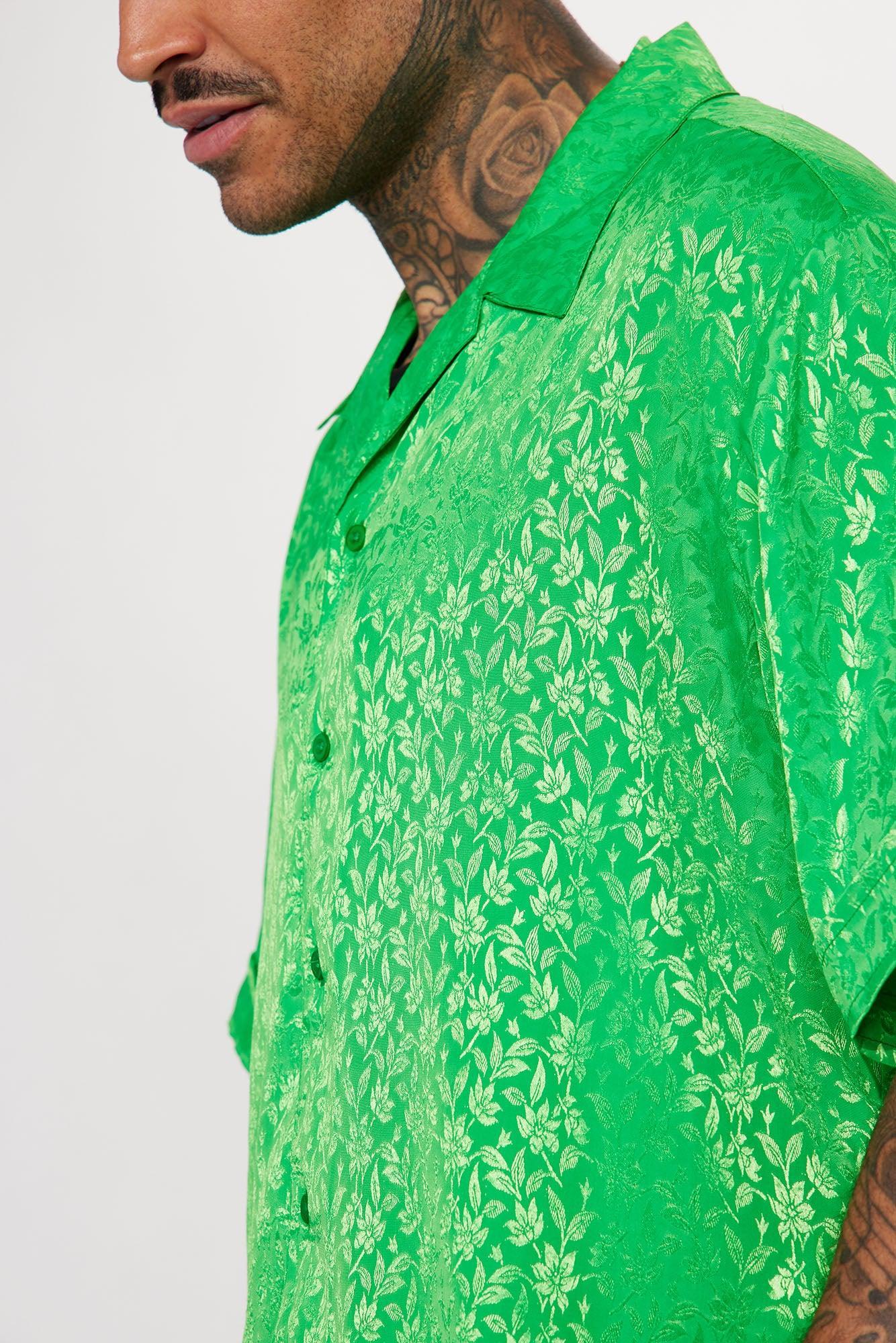 Feel The Gleam Short Sleeve Button Up - Green Product Image