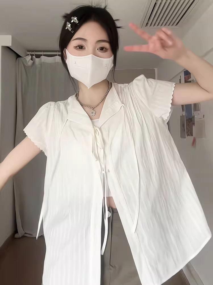 Short-Sleeve Plain Blouse Product Image