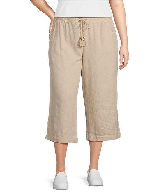 Westbound Plus Size Linen Blend Crop Pull-On Pants Product Image
