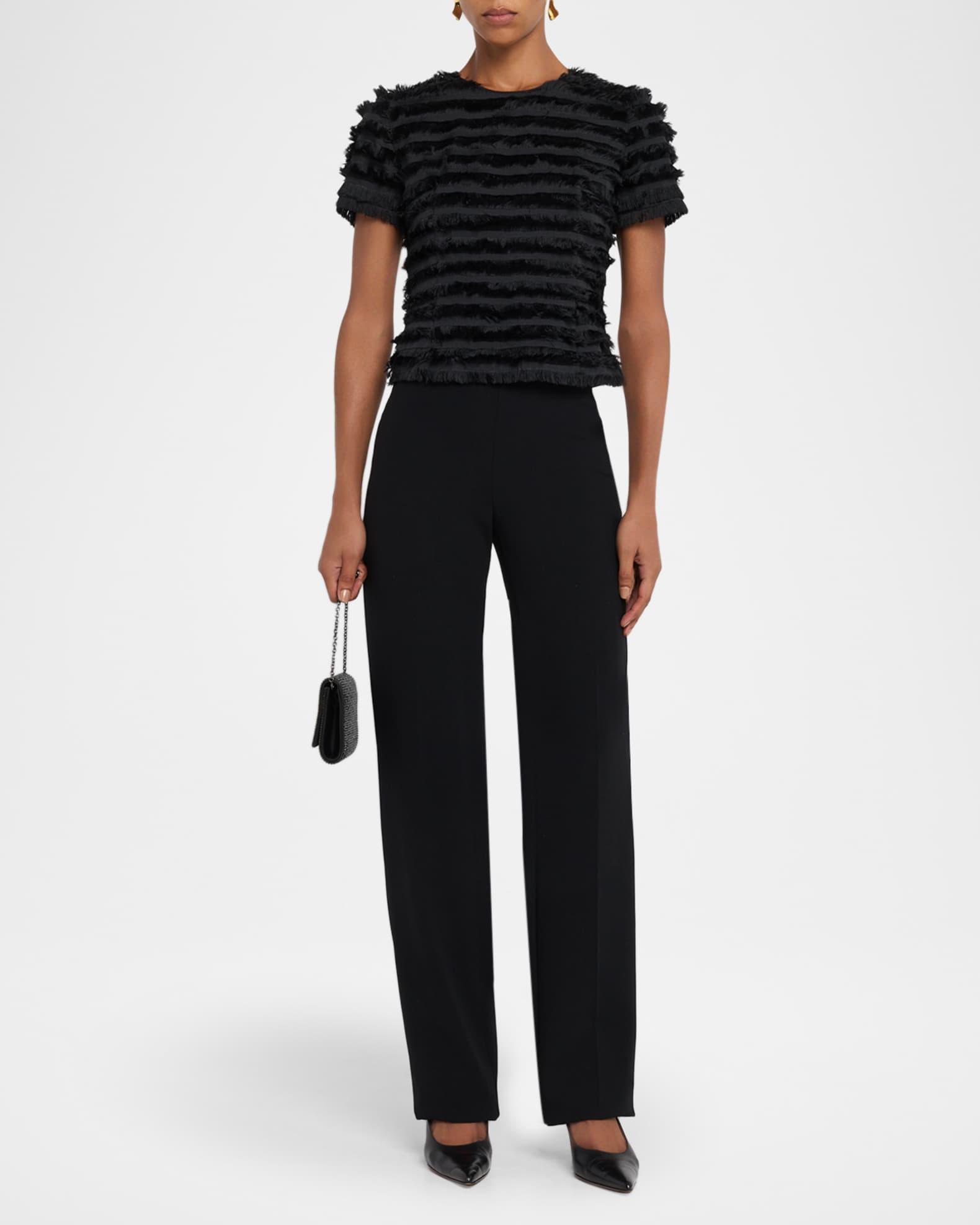 Striped Fringe Short-Sleeve Fitted Top Product Image