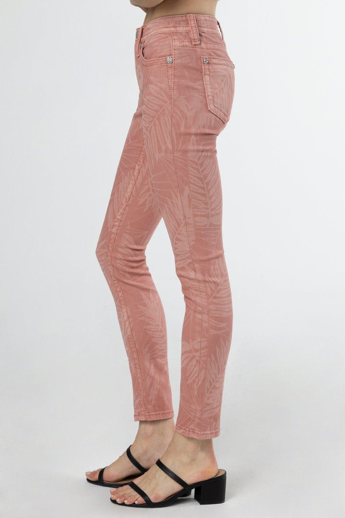 Coral Leaves Skinny Jeans Product Image