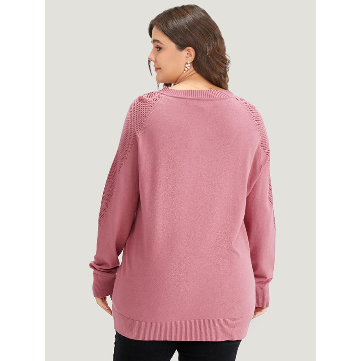 Plus Size Supersoft Essentials Solid Cut Out Patchwork Pullover DustyPink Women Casual Loose Long Sleeve V-neck Dailywear Pullovers BloomChic 10/M Product Image