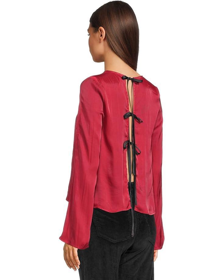 Long Sleeve V-Neck Top W/ Combo Sleeve & Neckline Product Image