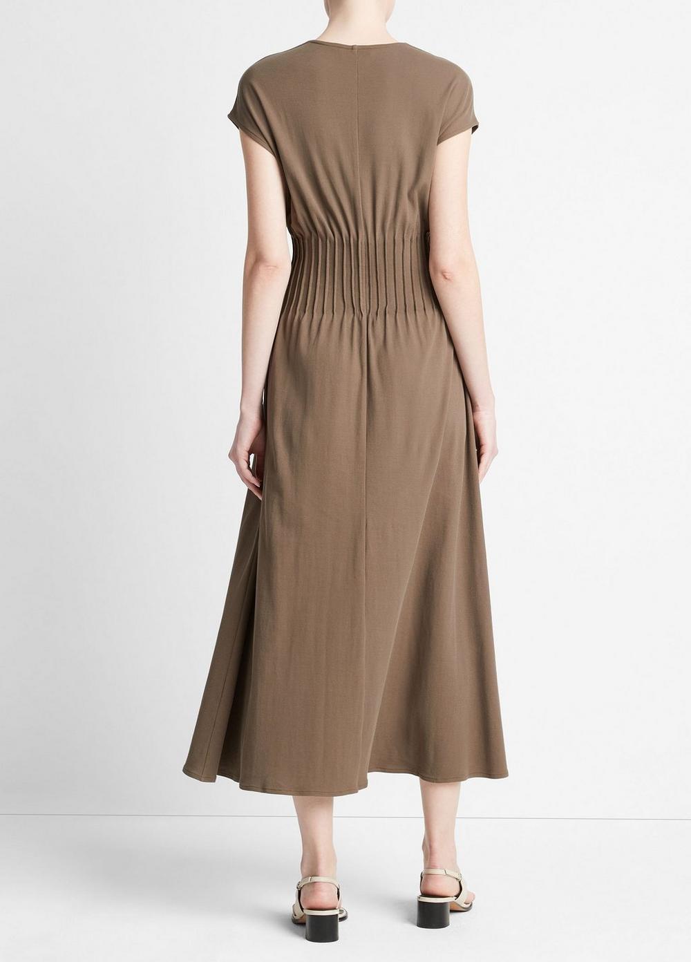 Pintuck Cotton V-Neck Dress Product Image