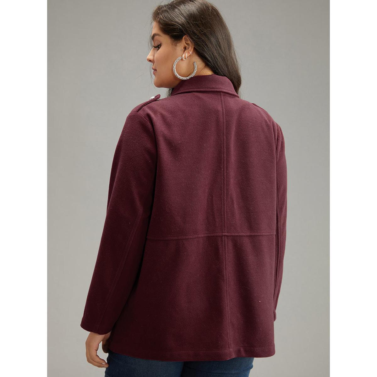 Plus Size Solid Button Detail Pocket Lapel Collar Coat Women Scarlet Casual Plain Ladies Dailywear Winter Coats BloomChic 30/6X Product Image
