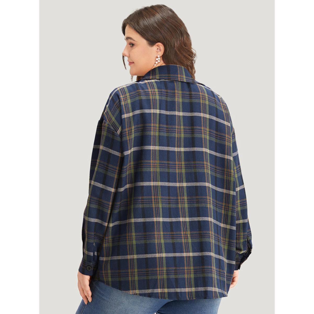 Plus Size Plaid Lapel Collar Pocket Zipper Fly Coat Women Indigo Zipper Pocket Dailywear Jackets BloomChic 18-20/2X Product Image