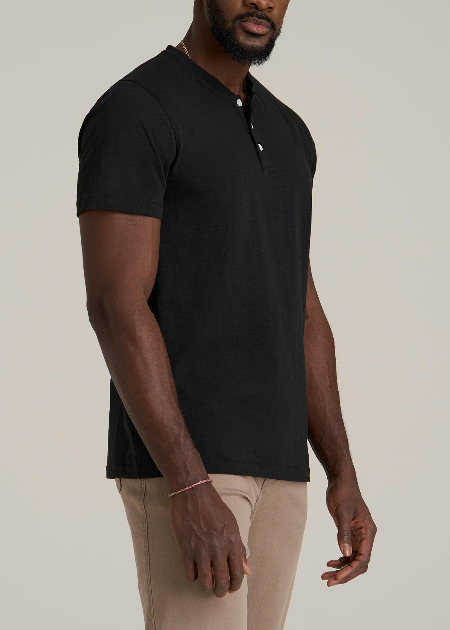 Sunwashed Short Sleeve Slub Henley for Tall Men in Black Product Image