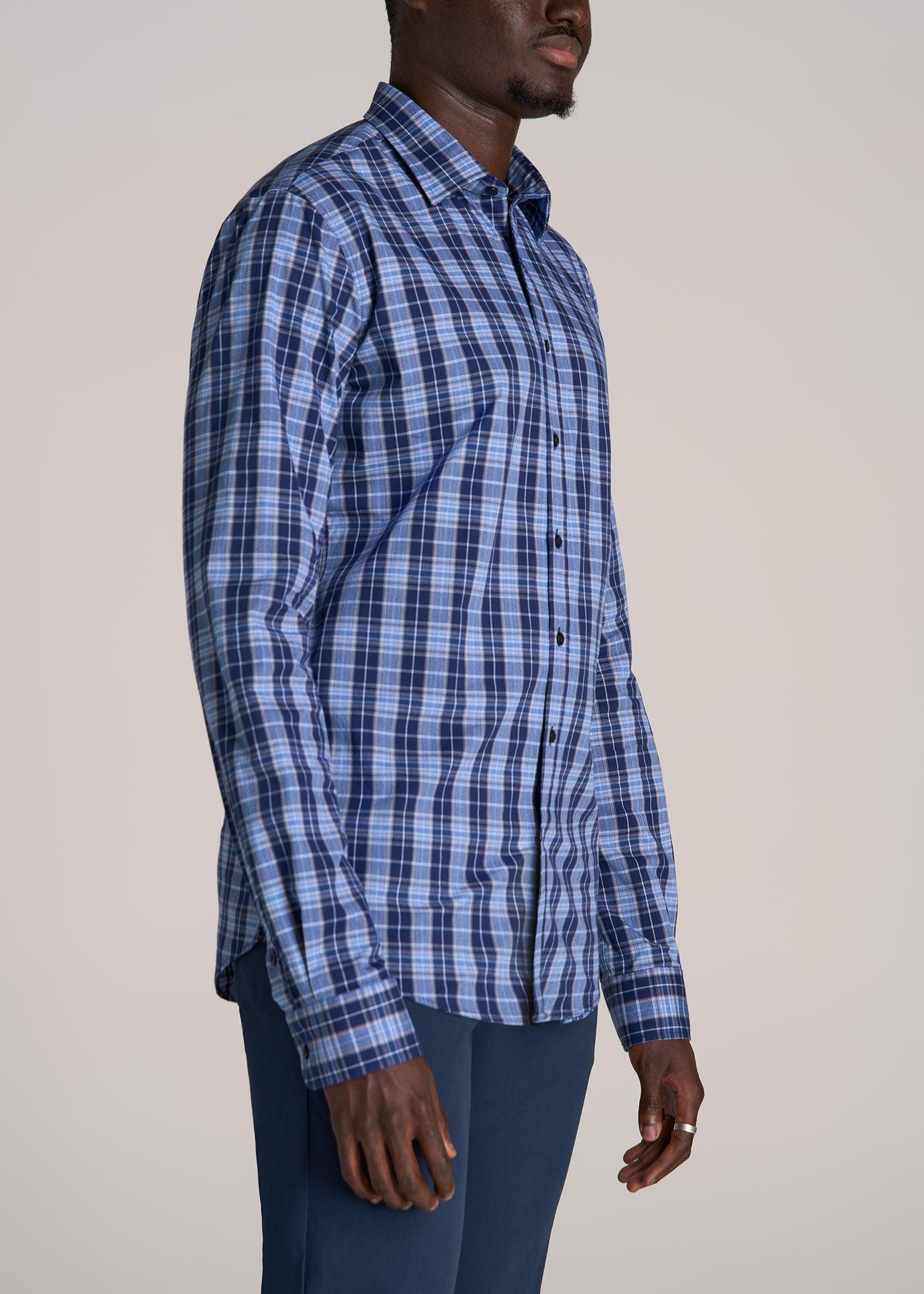 Oskar Button-Up Dress Shirt for Tall Men in Navy Blue Plaid Product Image