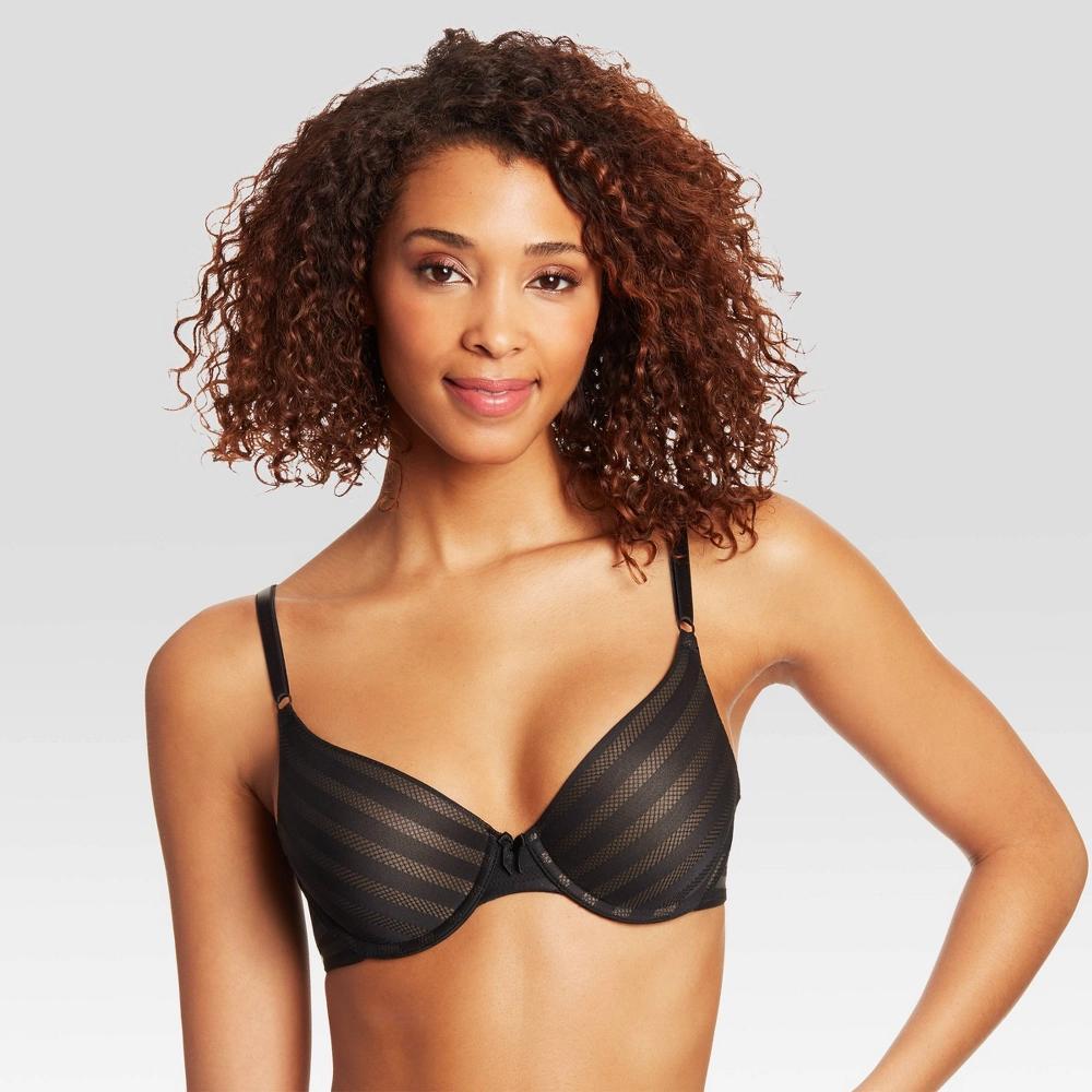 Maidenform Self Expressions Womens Striped T-Shirt Bra 5701 2pk - Beige/Black Stripe 34A Product Image