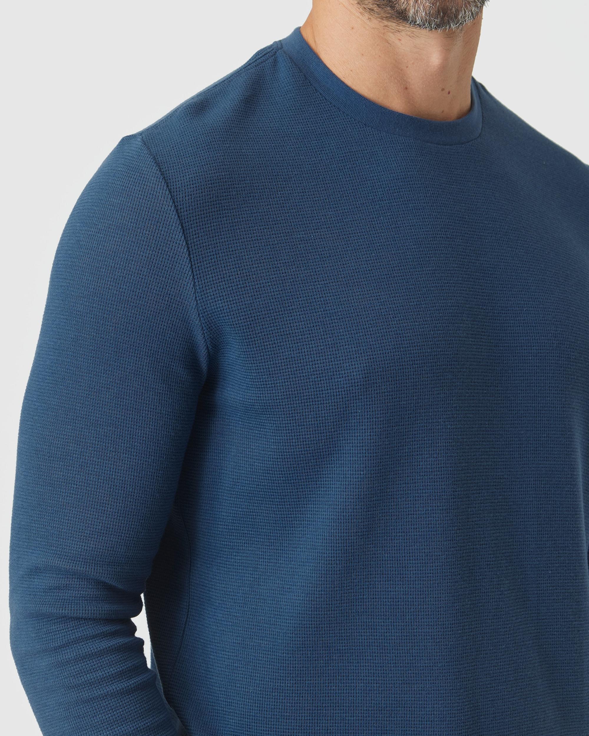 Deep Sea Blue Waffle Long Sleeve Crew Neck Product Image