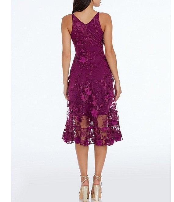 Dress the Population Audrey Floral Plunging V-Neck Sleeveless A-Line Midi Dress Product Image