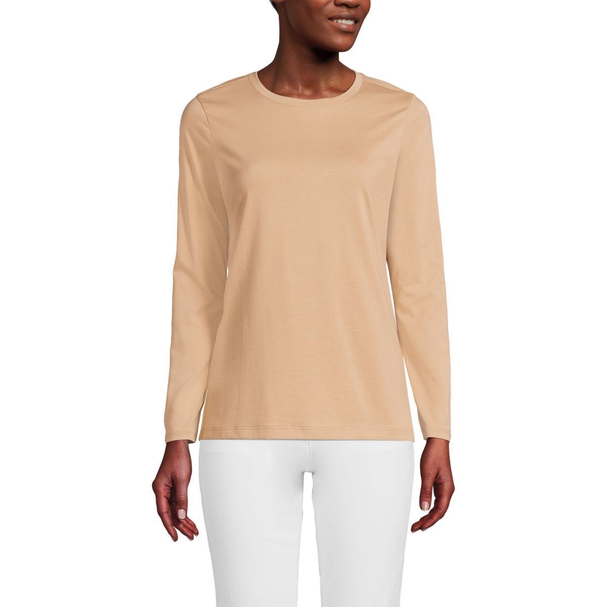 Petite Lands' End Relaxed-Fit Supima Long Sleeve Cotton Crewneck Tee, Women's, Size: XS Petite, Black Product Image